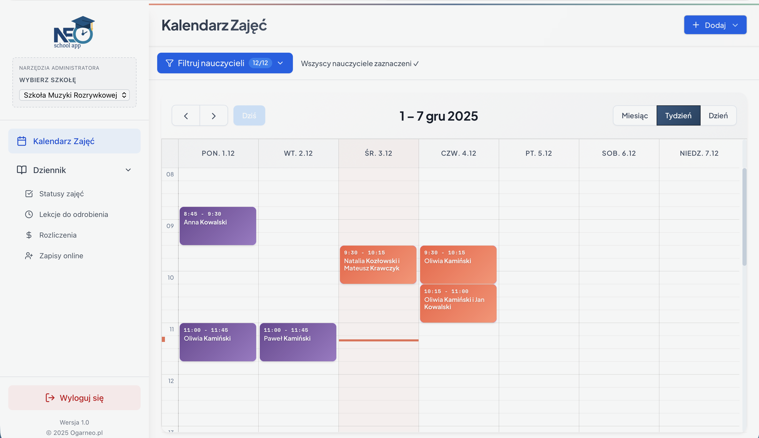 ogarNEO - Widok aplikacji